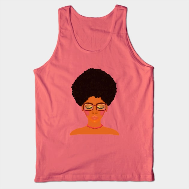 Woman with Afro, Glasses and Coral Beaded Jewelry (White Background) Tank Top by Art By LM Designs 